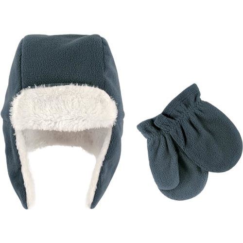 Hudson Baby Unisex Baby Fleece Trapper Hat and Mitten Set - 6-12 Months - Coronet Blue Baby