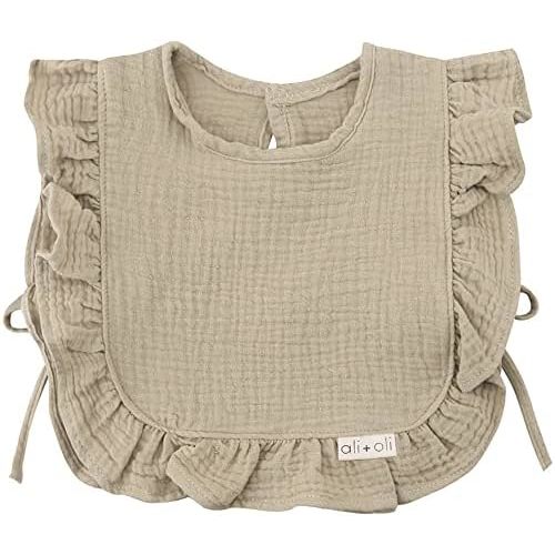 Ali+Oli Snap Baby Bib (Color, Ruffle Edge) - 2-Layer Muslin Bibs, Cloth Bibs, Baby Girl Newborn Essentials for 0-24 Months