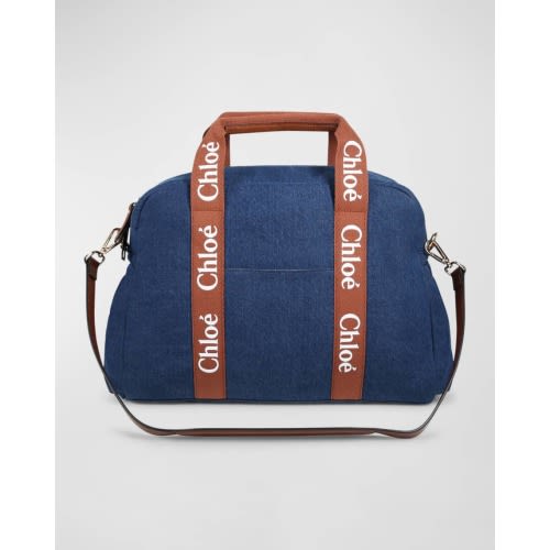 Kid's Grosgrain Logo Denim Changing Bag