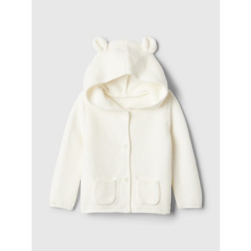 Baby CashSoft Bear Cardigan in ivory frost, size: 3-6 M
