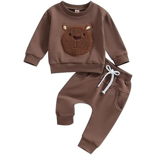 Toddler Baby Boy Fall Clothes Long Sleeve Dinosaur/Bear Print Sweatshirt Pants Set Cute Infant 0-3T Winter Outfits