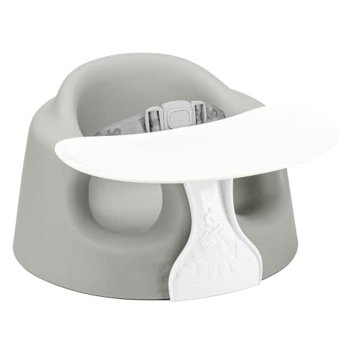 Bumbo Foam Infant Floor Seat Plus+ with Tray for Babies 3 to 12 Months Old, Monsoon - Portable Soft Baby Chair with Large Legroom and 3-Point Harness for Feeding and Play