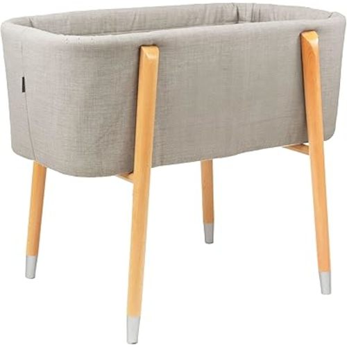 Sova Portable Baby Bassinet, Mid-Century Design with Extra Deep Walls for Newborns and Babies Safety, Includes 2 Fitted Sheets and Padded Mattress (Glacier Grey)
