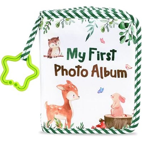 Baby's My First Family Album Soft Photo Cloth Book Green Leaves My First Book of Photos Baby Memory Album Gift Holds 4x6 Pictures for Babies Newborn Toddler & Kids Baby Shower