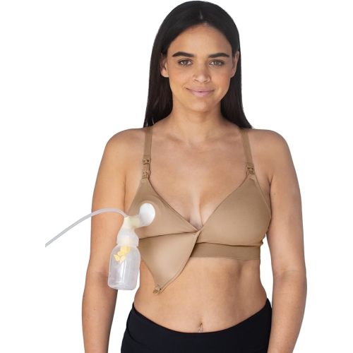 Kindred Bravely Minimalist Hands Free Pumping Bra | Patented All-in-One Pumping & Nursing Plunge Bra - Regular - Large - Latte
