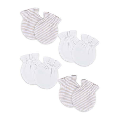 Gerber Baby Boy or Girl Unisex White Mittens, 4-Pack, One Size
