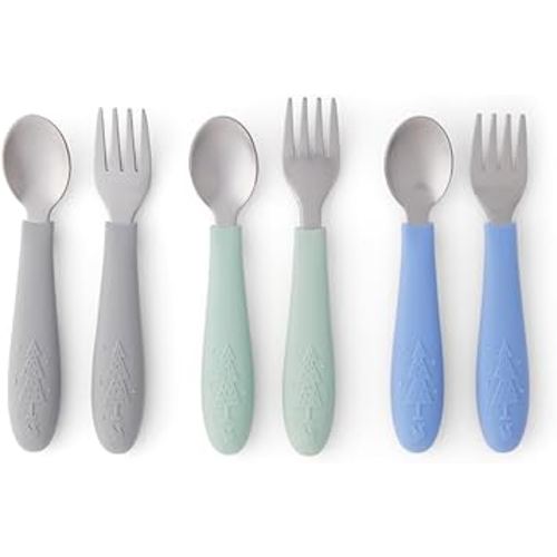 Amazon.com: Elk and Friends Kids Silverware with Silicone Handle | Childrens Safe Flatware | Toddler Utensils | Baby Spoons + Forks | Stainless Steel Cutlery : Baby