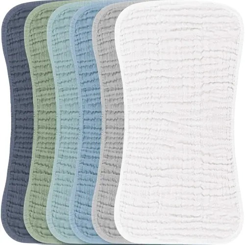 Konssy Muslin Baby Burp Cloths Sets for Unisex- 6 Pack Large 100% Cotton Burping Clothes for Newborn, Baby Girls and Boys