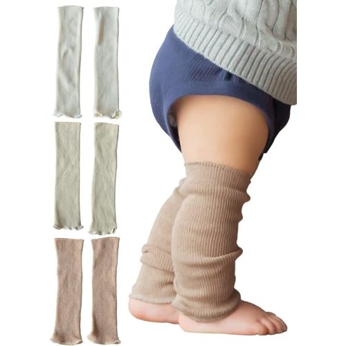 3 Pairs of Leg Warmers Baby Toddler Ribbed Leggings Kneepads Crawling Boys Girls 100% Organic Cotton -Japan Brand-
