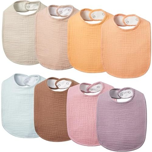 Lilian&Gema Baby Bibs for Drooling and Teething - 8 Pack Muslin Drool Bibs for Baby Boy Soft Cotton Unisex Newborn Bibs
