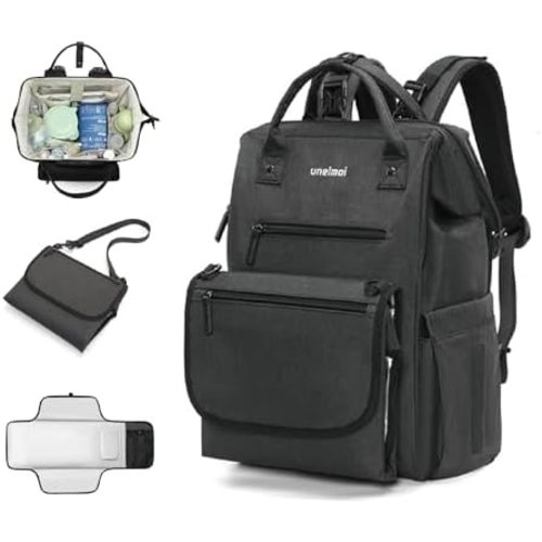 Diaper Bag Backpack for Extended Trips, Detachable Changing Pad, Large Opening Multifunctional (Black)