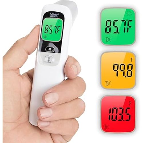 Vive No Touch Forehead Thermometer for Adults, Kids - Accurate Digital Baby Thermometer - Touchless, Digital, Infrared Temporal Nurse Fever Sensor - Fast, with Memory Function & Carry Case