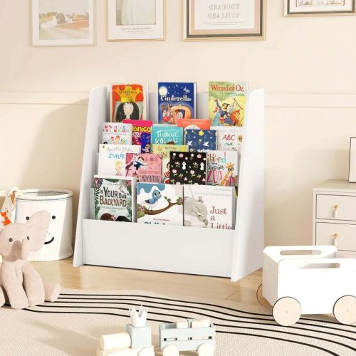 Costway 4-tier Kids Wooden Bookshelf Toddlers Book Rack with Deep Shelves White