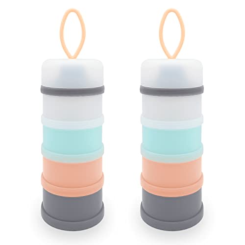 LADISO Baby Formula Dispenser, Formula Container, Portable Milk Powder Container, Non-Spill Stackable Baby Snack Storage Container, Baby Feeding Travel Storage Container, BPA Free, 4 Layers 2 Packs