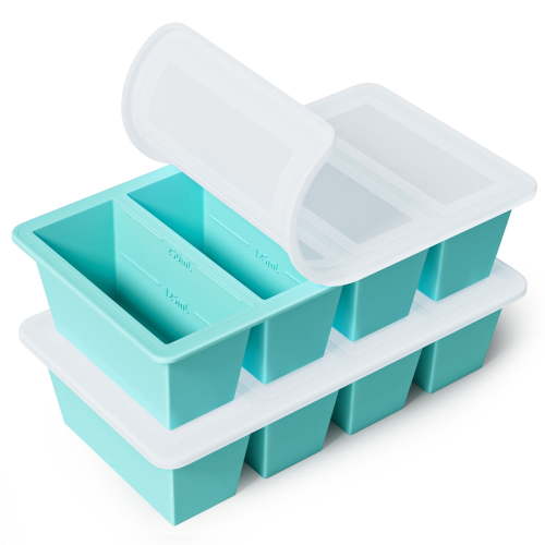 TINANA Silicone Freezer Tray with Lid 2 Pack, 1 Cup Freezing Food Molds, Make Perfect Soups, Extra Large Ice Cubes for Meal Prep, Sauces, Soups, Stews, Broths, Oven and Dishwasher Safe-Aqua