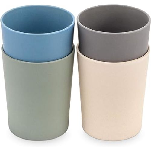WeeSprout Bamboo Toddler Cups - 4 pc Set (10 fl oz), Organic & Non-Plastic Cup Pack for Toddlers, Big Kids or Baby, Natural
