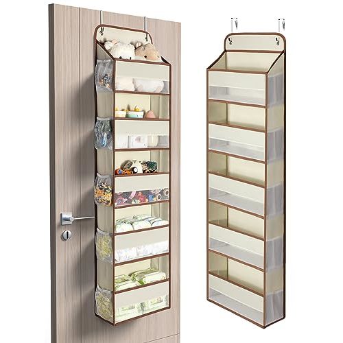 Yecaye 1 Pc 5 Tier Over the Door Organizer with 15 Pockets | 44lb Load Over the Door Storage | No Sagging Closet Organizers and Storage | Versatile Nursery Hanging Organizers for Home Dorm - Beige