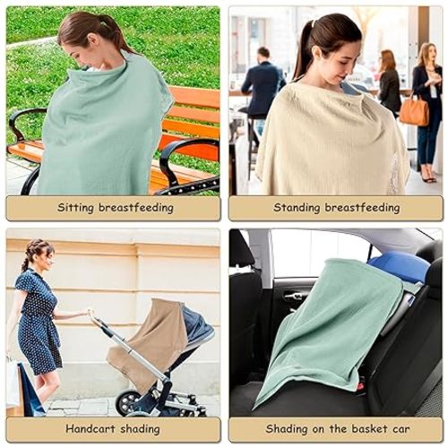 Nursing Covers for Breastfeeding, Breathable Breast Feeding Cover for Mom, Muslin Breastfeeding Cover Up with Wire Hoop for Women, Baby Essentials Privacy Nursing Poncho Shawl - Beige