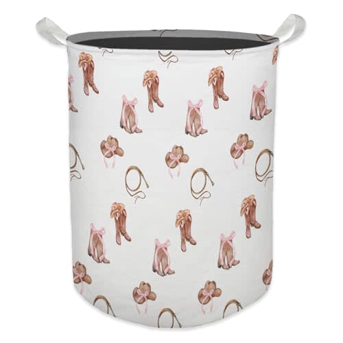 HKTZM Western Rodeo Bow Cowgirl Laundry Basket, Toybox for Girls Room, Western Laundry Basket Hamper Waterproof Collapsible Clothes Toys Storage Bin Organizer for Bedroom Bathroom Girls Room Dorm