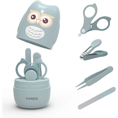 Baby Nail Kit, 4-in-1 Baby Nail Care Set with Cute Case, Baby Nail Clipper, Scissor, Nail File & Tweezer, Baby Manicure Kit and Pedicure kit for Newborn, Infant, Toddler, Kids-Owl Blue