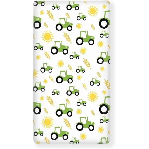 Green Tractor Farm Fitted Crib Sheet Yellow Sun and Rice Crops Standard Crib Mattress Fitted Sheet Baby Toddler Bed Mattress Sheets for Boys Girls 28"x52"