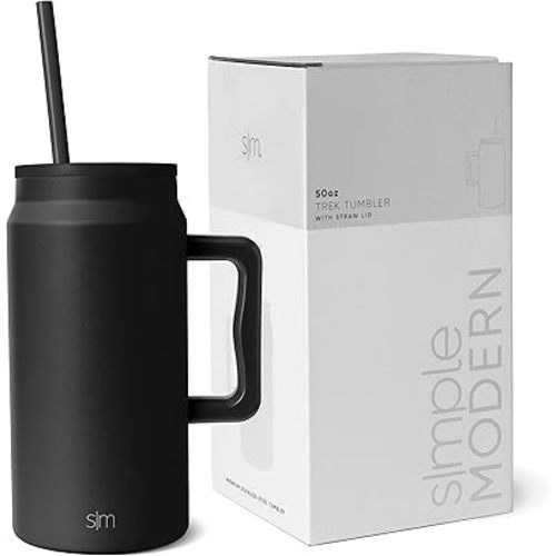 Simple Modern 50 oz Mug Tumbler with Handle and Straw Lid | Reusable Insulated Stainless Steel Large Water Bottle | Gifts for Women Men Him Her | Trek Collection | 50oz | Midnight Black