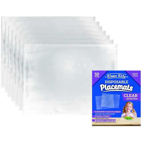 Clear Disposable Placemats for Baby, Sticky Transparent Table Mat - Adhesive Table Topper Solutions for Schools, Restaurant, Airplane Tray Cover Disposable (50 Pack)