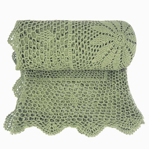 Zenviro The Boho Throw Blanket Crochet Cotton Sage Green 50x60 Hand Made Lightweight Decorative Blanket Crochet Blankets Macrame Throw Blanket Boho - Couch, Chair, Sofa, Bed, Photography