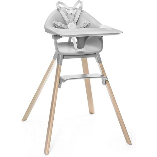 Stokke Clikk High Chair, Cloud Grey - All-in-One High Chair with Tray + Harness - Light, Durable & Travel Friendly - Ergonomic with Adjustable Features - Best for 6-36 Months or Up to 33 lbs