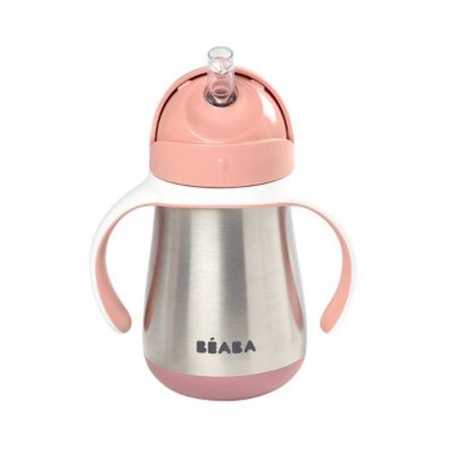 Beaba 8oz Stainless Steel Straw Sippy Cup Rose Pink