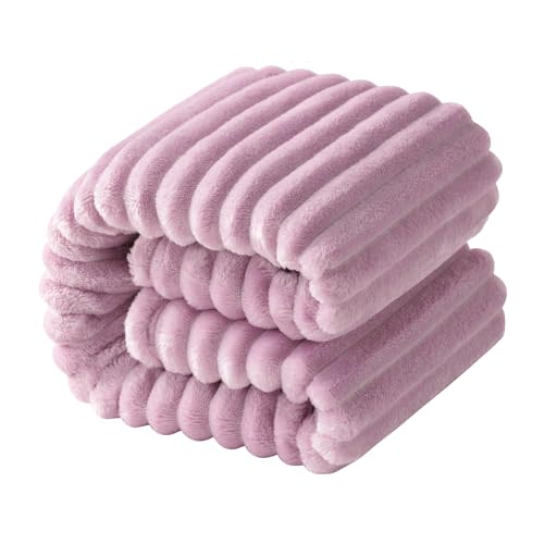 NTBAY Plush Flannel Twin Bed Blanket, 60x80 Inches Soft and Warm Lightweight Bed Blanket with Striped Texture for Couch, Sofa, All Seasons, Light Purple