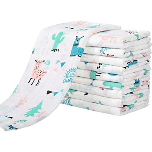 Yoofoss Muslin Burp Cloths for Baby 10 Pack 100% Organic Cotton Baby Washcloths for Boys Girls Large 20''X10'' Super Soft and Absorbent Alpaca