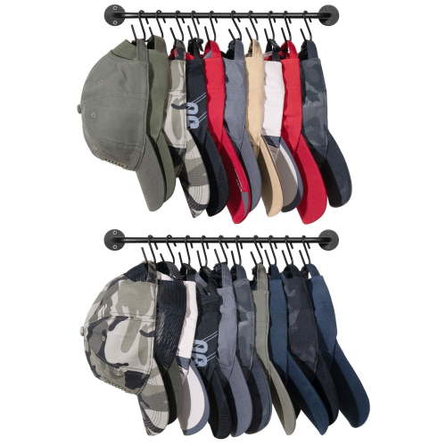 Bevtee Hat Rack for Wall, 2 Pack Hat Organizer for Baseball Caps with 20 Hooks, Black Cap Hanger Organizer