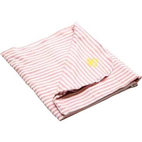 Nozone Baby Blanket, Sun Protective, Soft Rayon from Bamboo, UPF 50+ in Mellow Rose/White Stripe