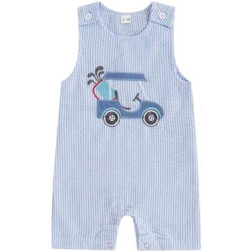 Baby Boy Golf Outfit Crew Neck Sleeveless Embroidery Golf Cart Romper Jumpsuit Casual Summer Toddler Boy Shortalls