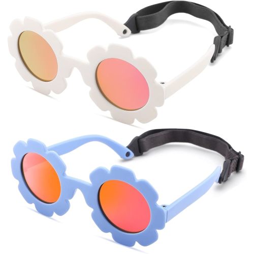 Hycredi Flexible Bendable Flower Baby Polarized Sunglasses with Strap for Newborn Infant Girls Age 0-24 Months