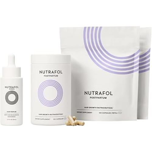 Nutrafol Postpartum Hair Growth Supplements and Hair Serum, for Visible Thickness and Strength- 3 Month Supply, 1.7 Fl Oz Bottle