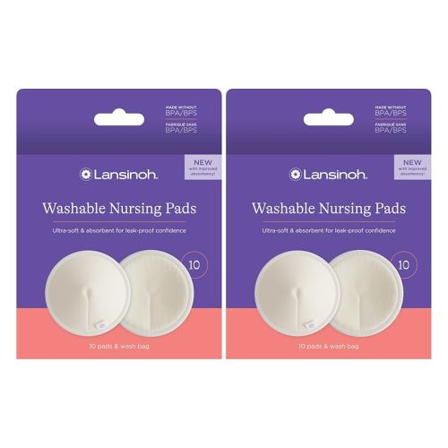 Lansinoh Washable Nursing Pads, Made with Organic Bamboo Viscose, Reusable Breast Pads for Breastfeeding with Wash Bag, Breastfeeding Essentials, 10 Count (Pack of 2)