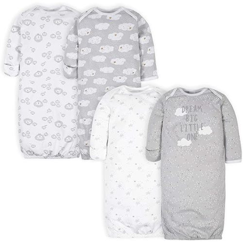 Gerber Baby Boy and Girls 4-Pack Sleeper Gown - 0-6 Months - Sheep Grey