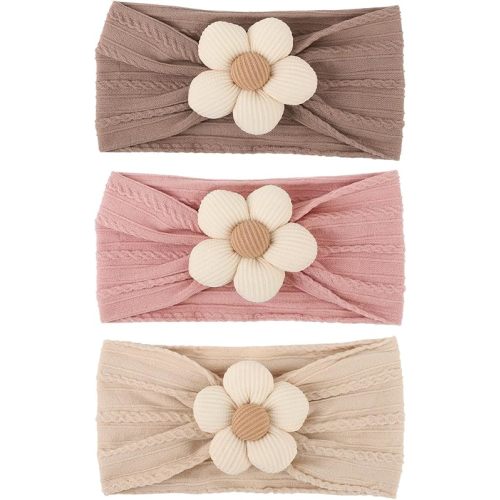 3 Pcs Baby Flower Headbands Nylon Baby Hairbands Handmade Baby Girl Hair Accessories for Newborn Infant Toddler Baby Essentials