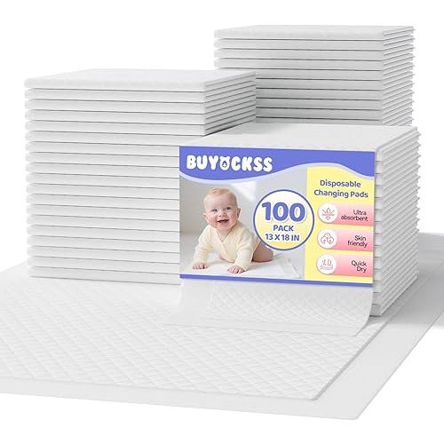 Disposable Changing Pad Liners 100 Count - 13x18 Inches Ultra Soft Super Absorbent Waterproof Baby Diaper Changing Pads White - Leak Proof Baby Changing Mat Liners for Home & Travel