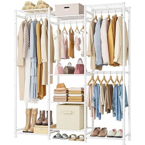 HOMIDEC Wardrobe Closet, 4 Hanging Spaces Portable Clothes Rack,Free Standing Closet Organizer and Storage System with Hanging Rods,Clothing Rack Suitable for Cloakroom,Bedroom,Entrances,etc.White