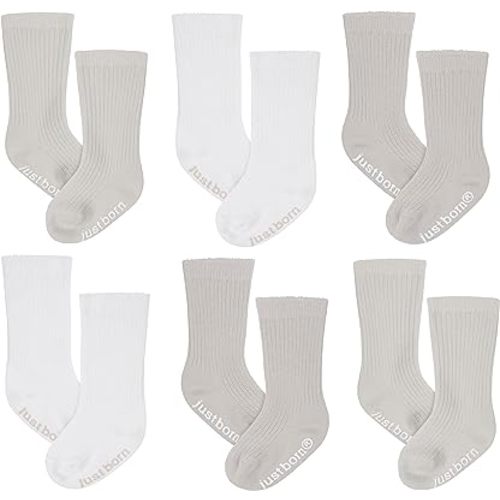 JUST BORN Baby 6-Pack Rib Socks, Neutral Foliage, 0-6 Months
