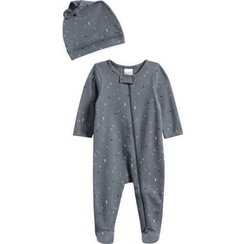 Print Zip Footie & Beanie Set, 3 M