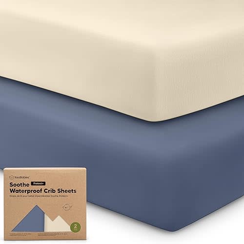 2-Pack Waterproof Crib Sheets for Girl, Boy - Organic Cotton 52X28 Fitted Crib Sheets Neutral, Crib Mattress Protector Sheets,Soft Toddler Bed Sheets,Washable Infant Fitted Baby Crib Sheets (Maritime)