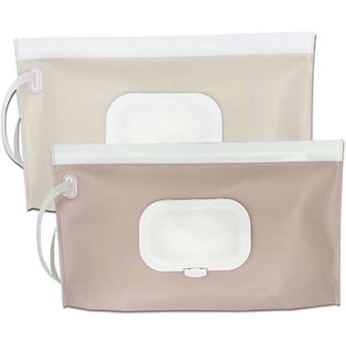Wipe Dispenser,2-Pack Portable Refillable Wipe Container,Reusable Travel Baby Wipes Dispenser, Waterproof and Dustproof(Blush Pink & Cream)