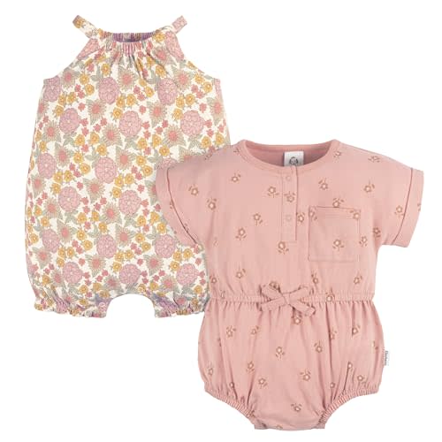 Gerber Baby Girls' Sleeveless and Short Sleeve Romper Set