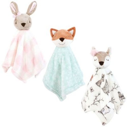 Hudson Baby Girls Animal Face Security Blanket, Enchanted Forest 3-pack, One Size