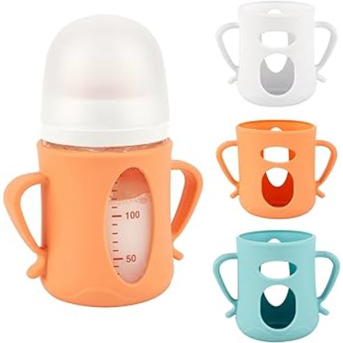 3 Pack Silicone Sleeves for Pigeon Glass Bottle, Anti Breakage Baby Bottle Holder with Handle, 5.4oz