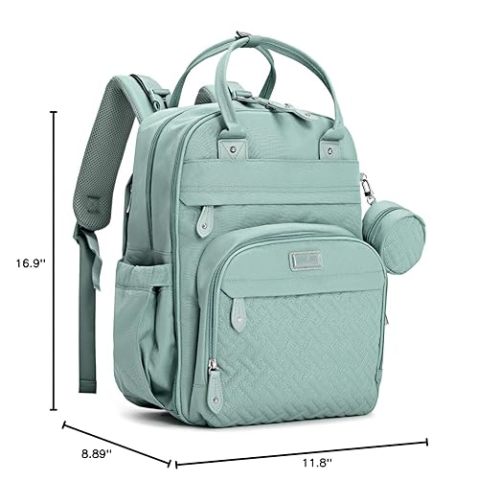 BabbleRoo Diaper Bag Backpack - Baby Essentials Travel Bag - Multi function Waterproof Diaper Bag, Travel Essentials Baby Bag with Changing Pad, Stroller Straps & Pacifier Case – Unisex, Sage Green